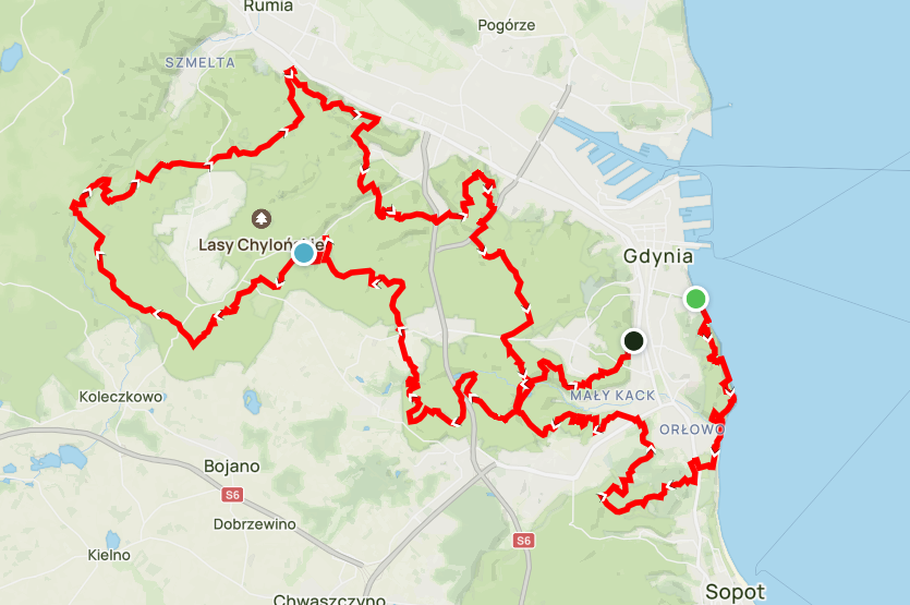 Mapa trasy Nocny Jeleń – 76,70 km