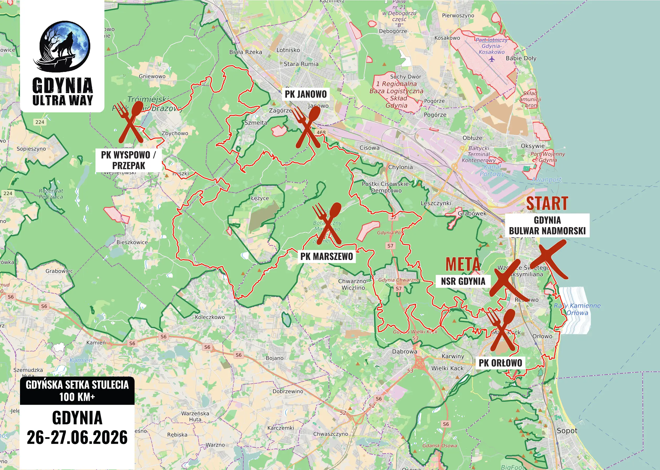 Mapa trasy GDYŃSKA SETKA STULECIA 100 KM+