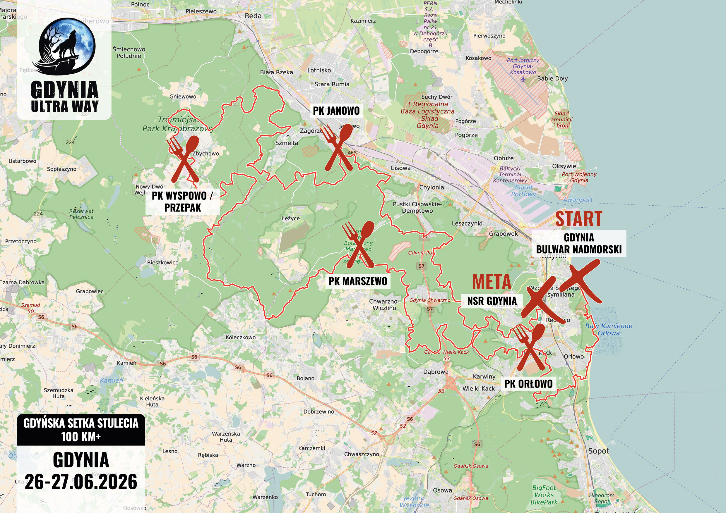 Mapa trasy GDYŃSKA SETKA STULECIA 100 KM+