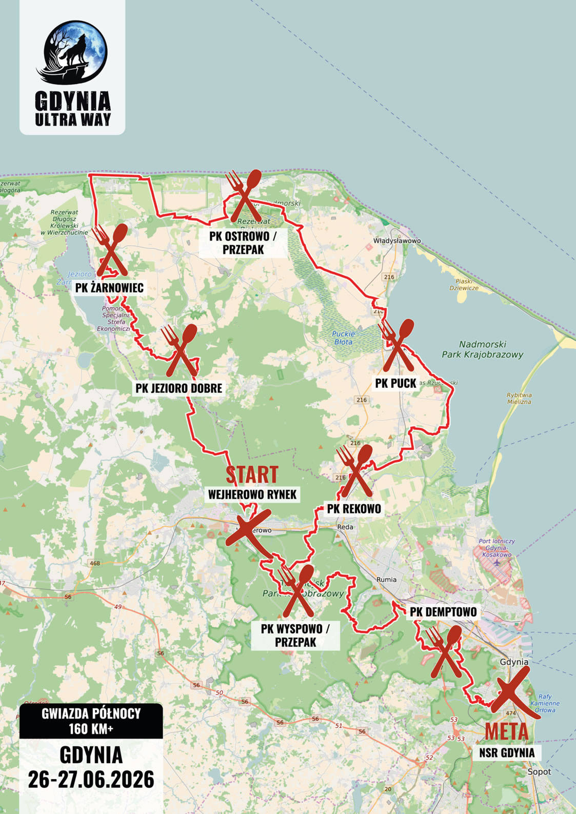 Mapa trasy GWIAZDA PÓŁNOCY 160 KM+