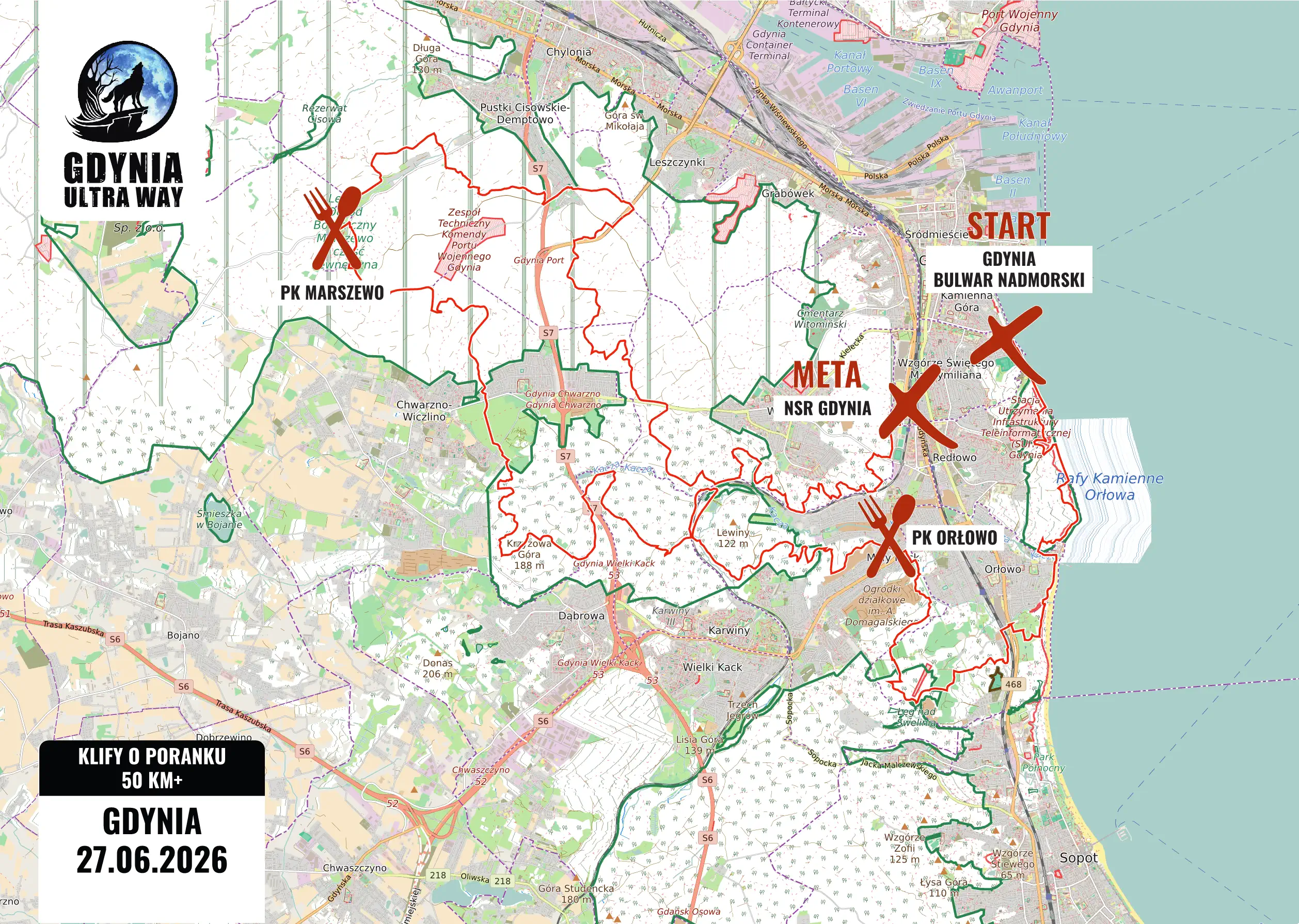 Mapa trasy KLIFY O PORANKU 50 KM+