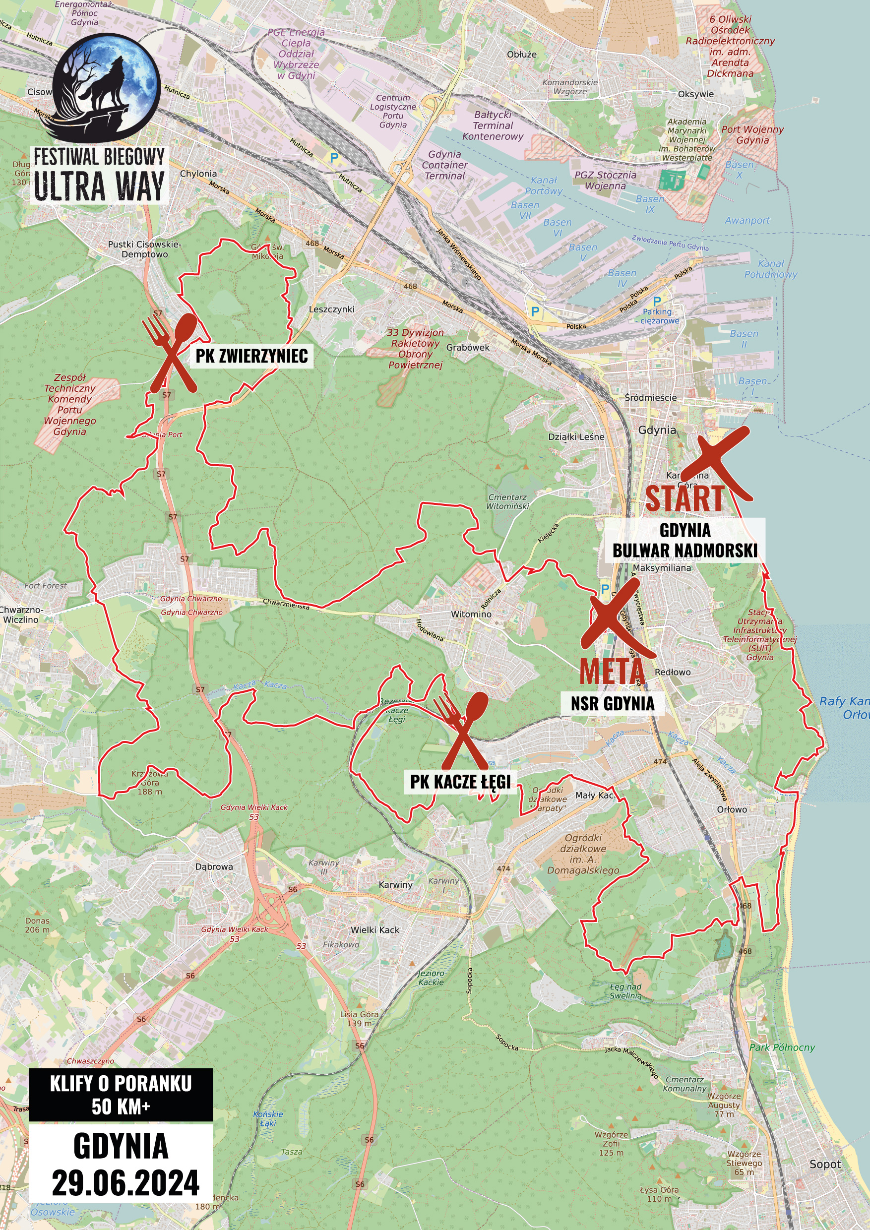 Mapa trasy Klify o Poranku 50 km+