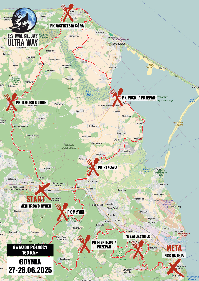 Mapa trasy Gwiazda Północy 160km+