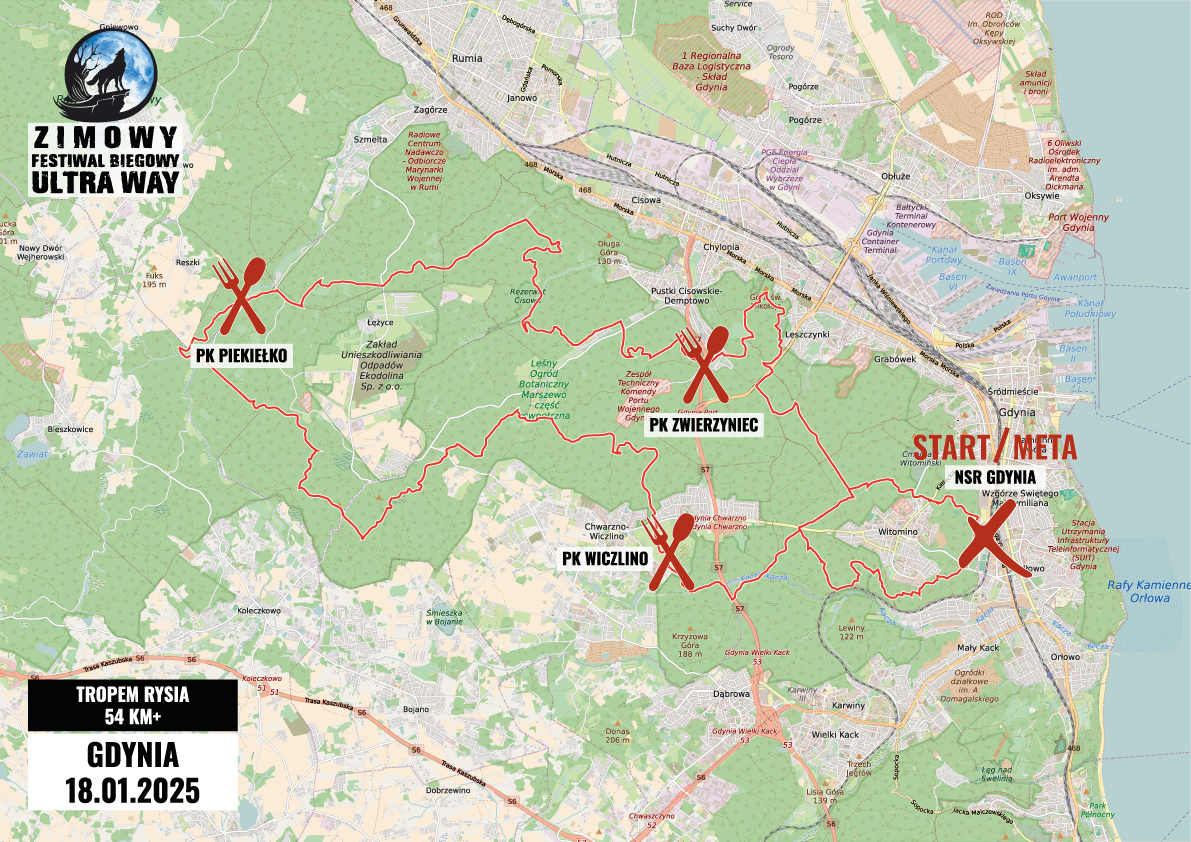 Mapa trasy Tropem Rysia 54 km+