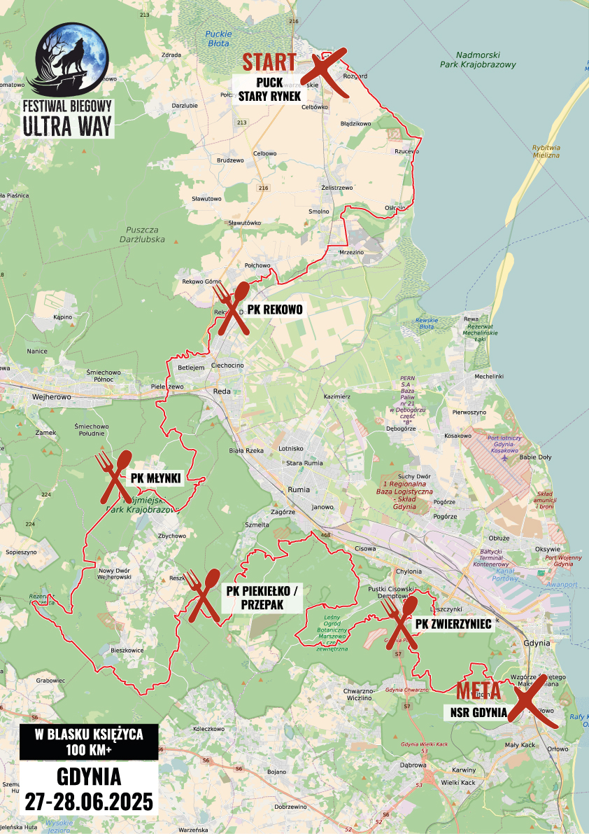 Mapa trasy W Blasku Księżyca 100 km+