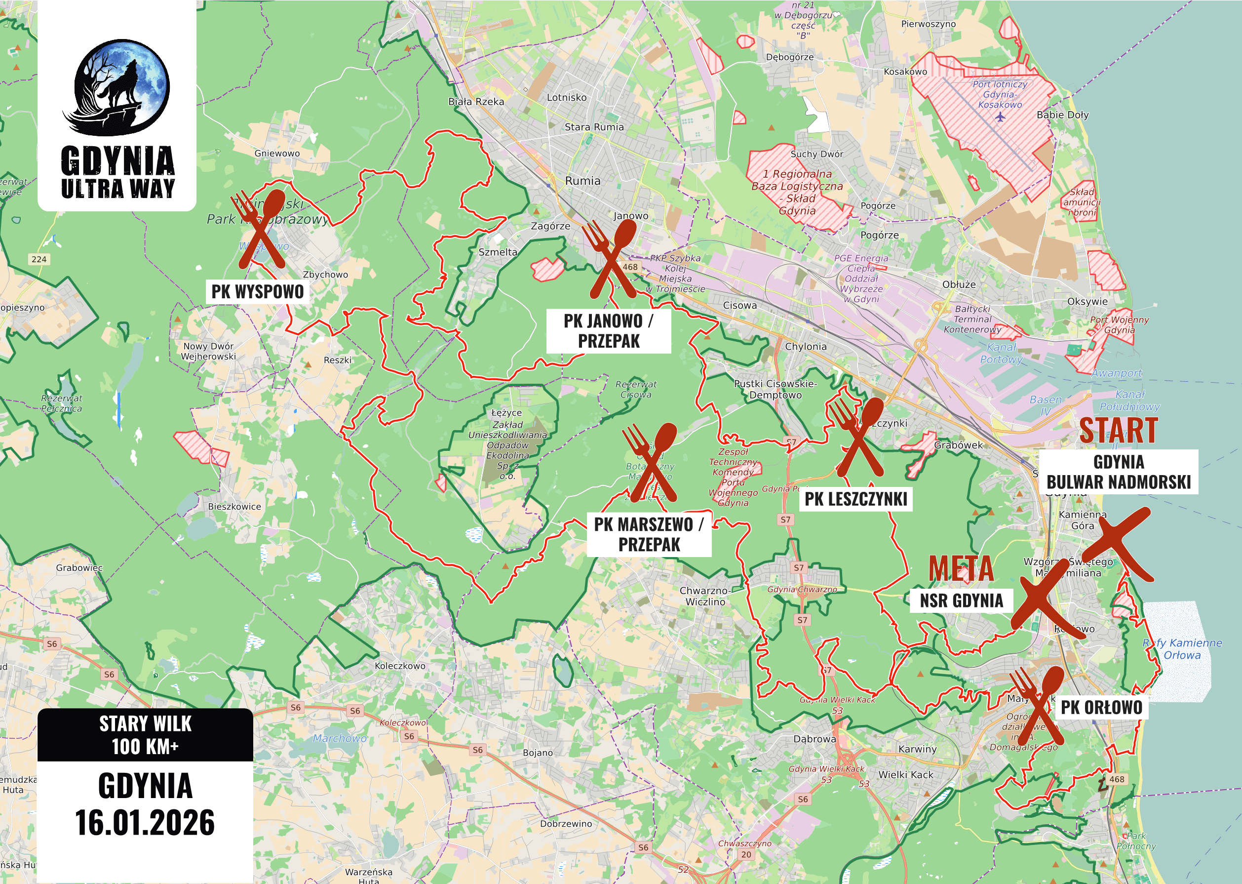 Mapa trasy Stary Wilk – 100,66 km