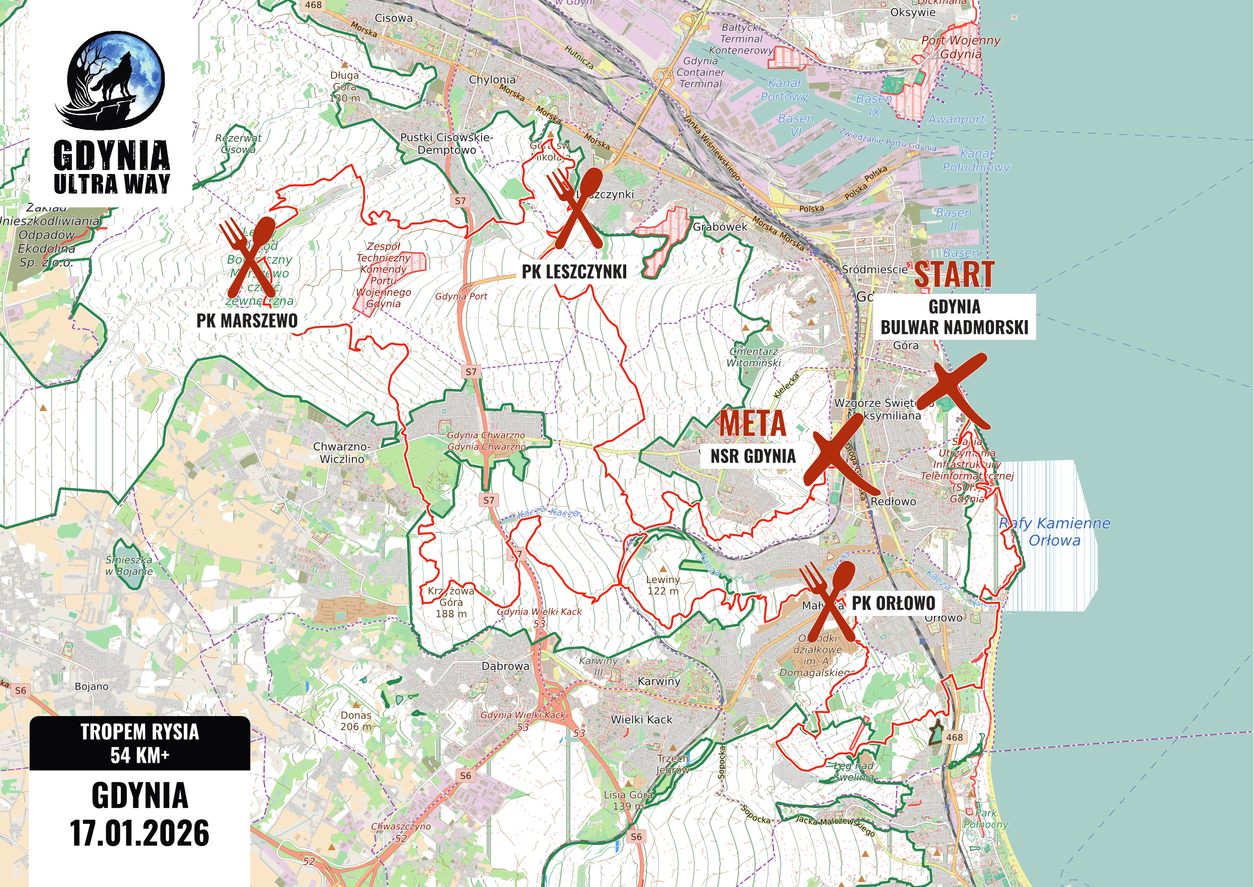 Mapa trasy Tropem Rysia – 54,27 km