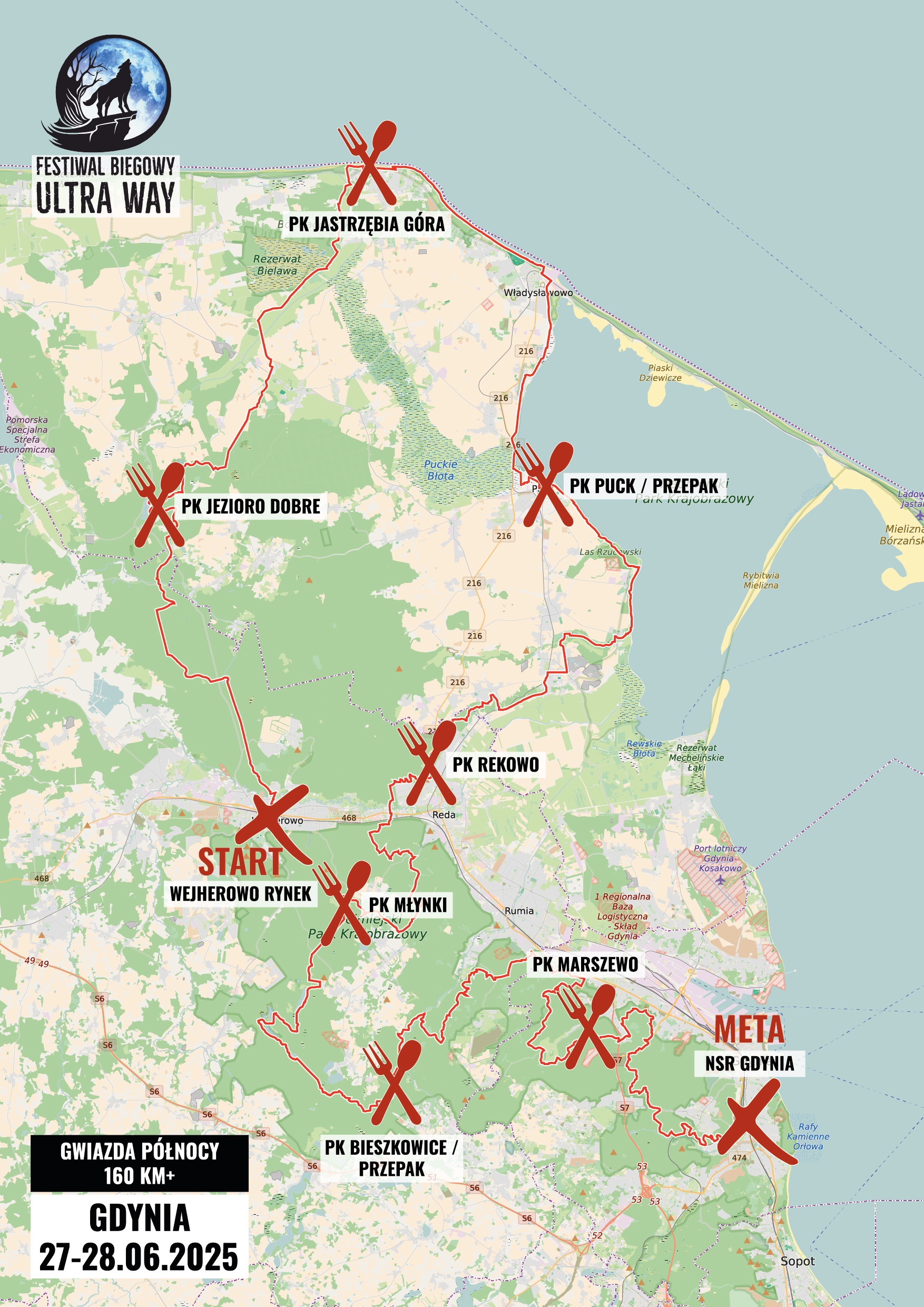 Mapa trasy Gwiazda Północy 160km+