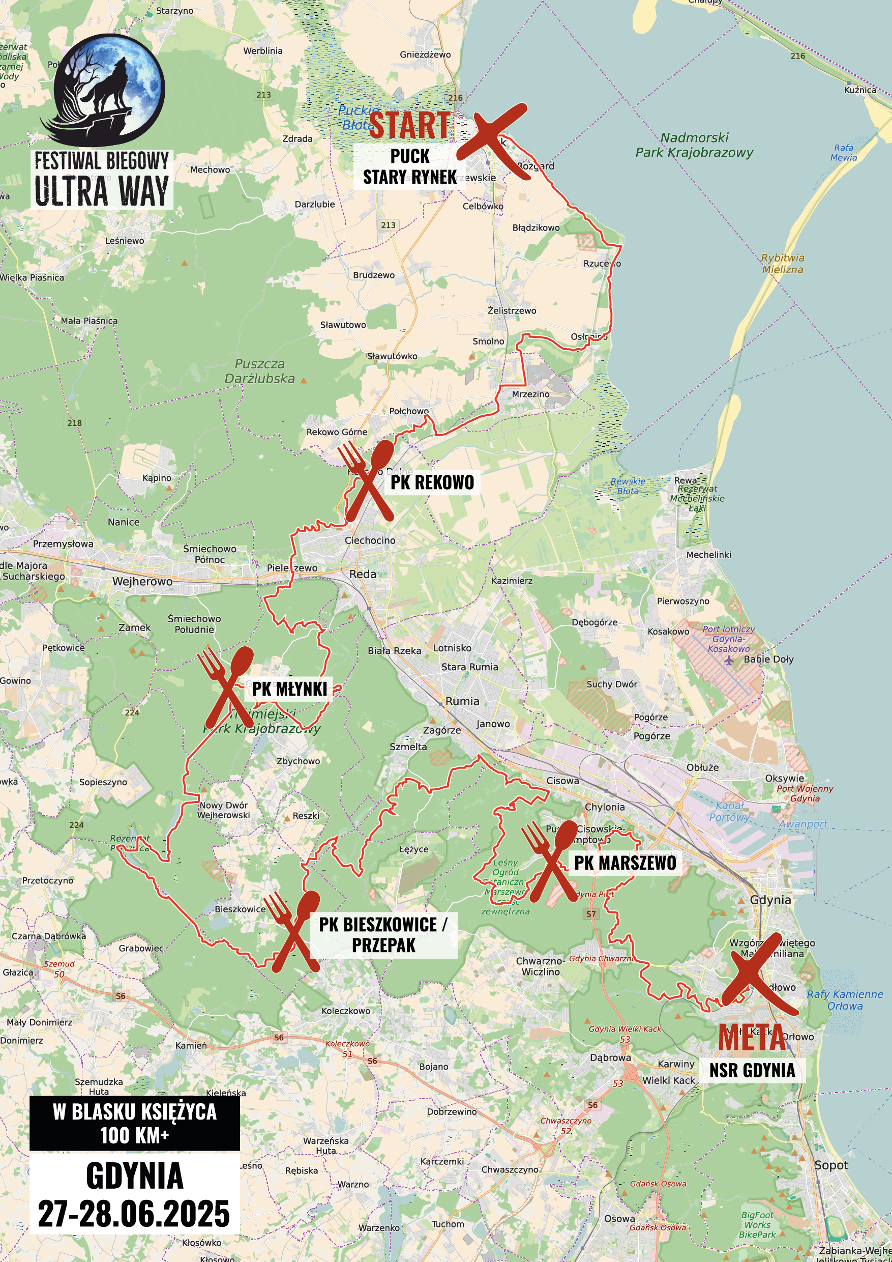 Mapa trasy W Blasku Księżyca 100 km+
