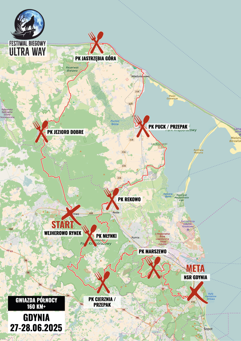 Mapa trasy Gwiazda Północy 160km+