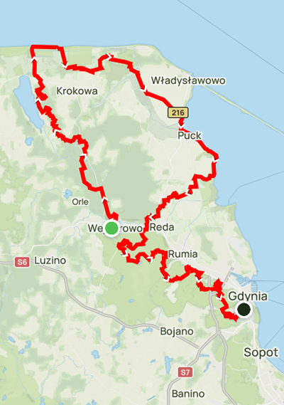 Mapa trasy GWIAZDA PÓŁNOCY 160 KM+