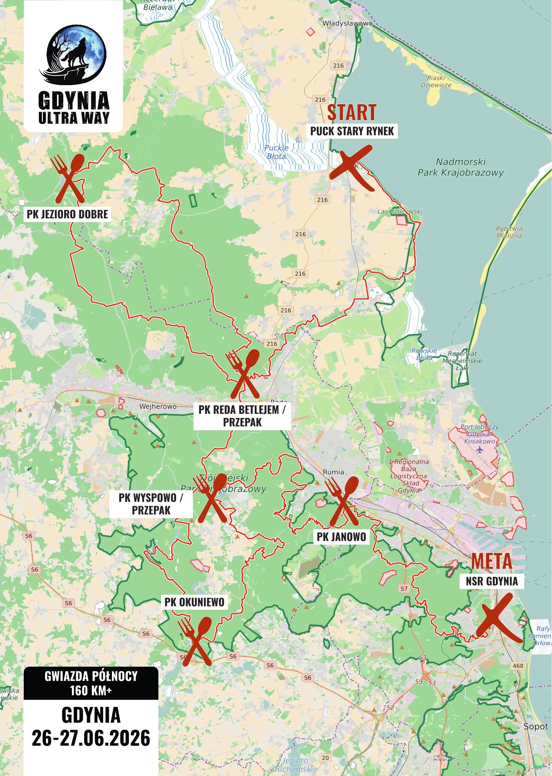 Mapa trasy GWIAZDA PÓŁNOCY 160 KM+