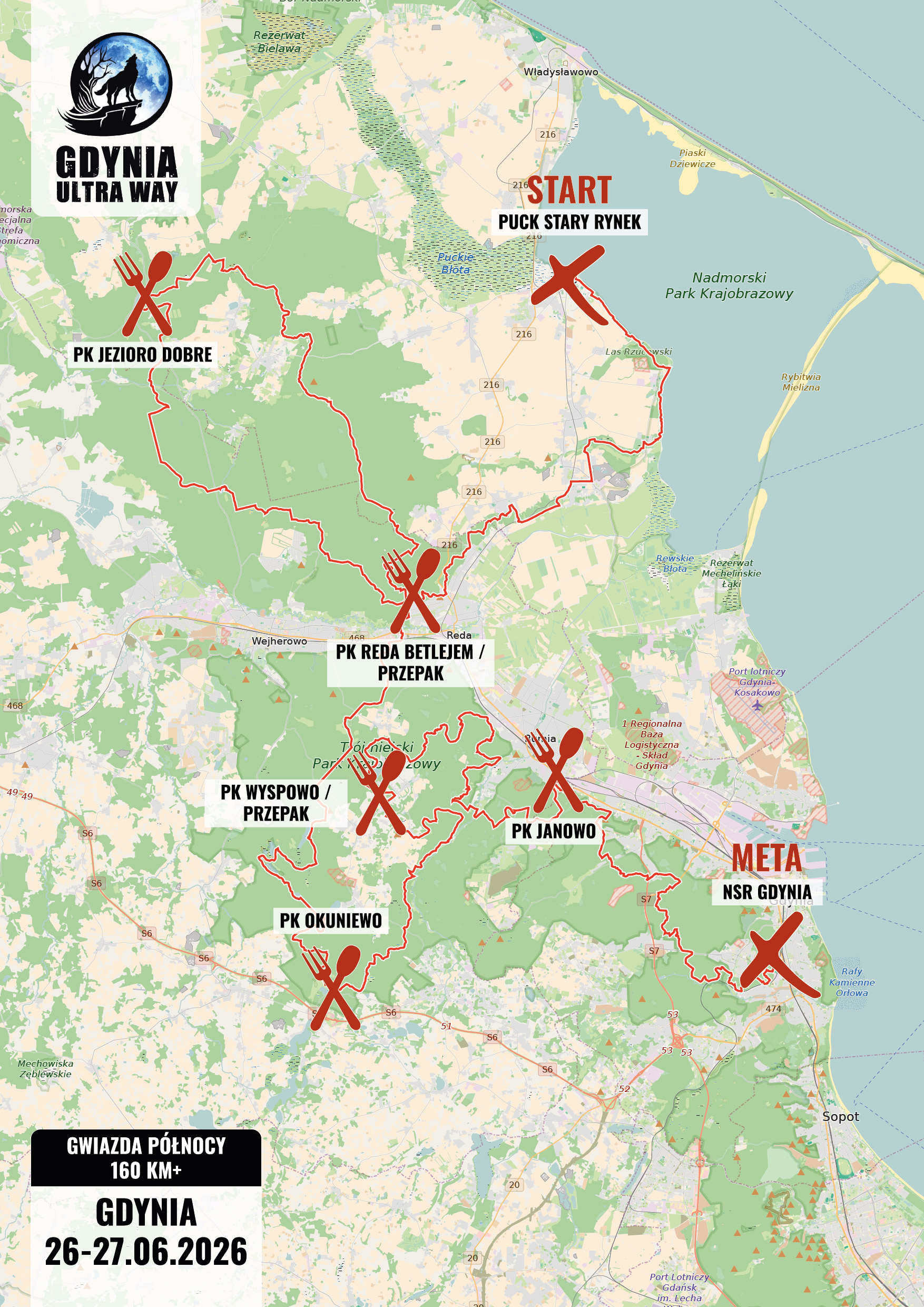 Mapa trasy GWIAZDA PÓŁNOCY 160 KM+