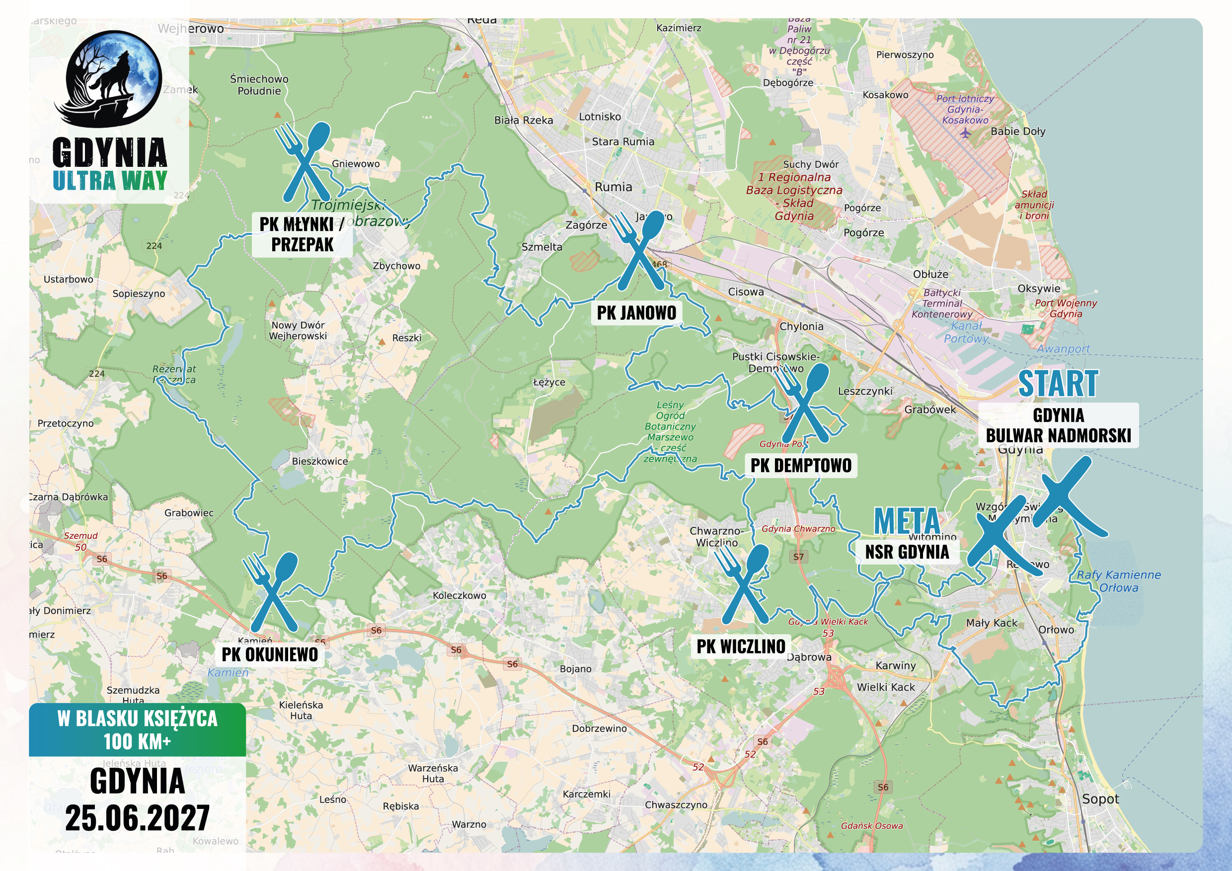Mapa trasy W BLASKU KSIĘŻYCA 100 km+